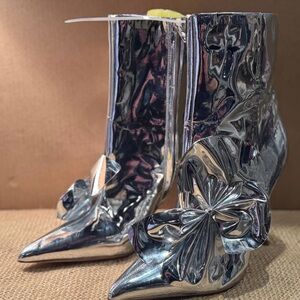 Sam Edelman Silver Heeled Boots with Floral Accent